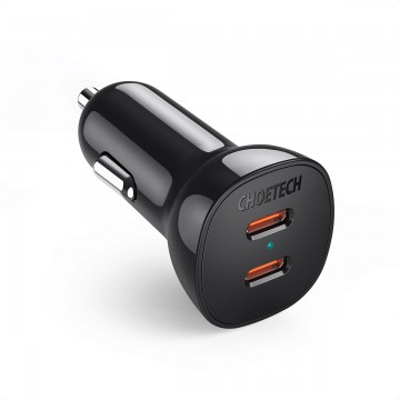 Choetech TC0008-BK Dual USB-C 36W Car Charger black