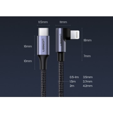 UGREEN 60765 USB-C to Lightning 90 Degree Cable 2M