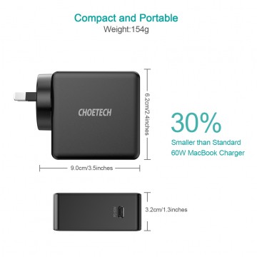 Choetech Q4004 60W PD3.0 USB-C Fast Charger for Phone, iPad & Macbooks